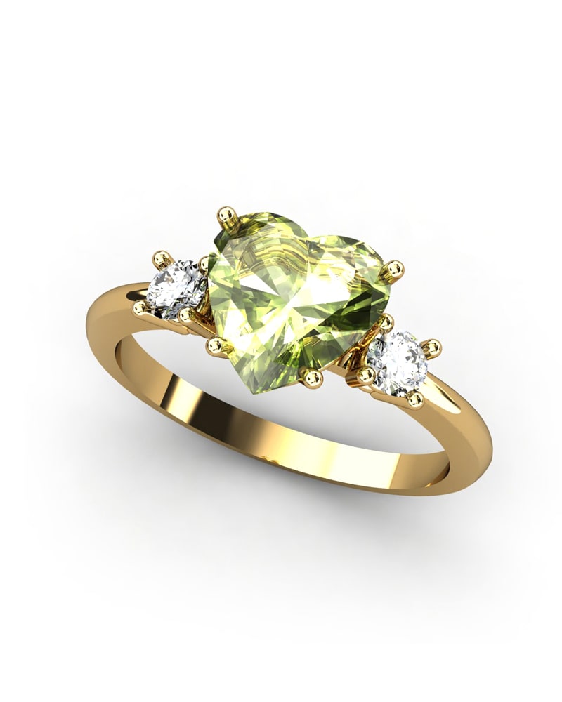 ANILLO GAIA DE ORO Y TOPACIO CON OLIVINA CORAZàN 8X8MM - CRESBER