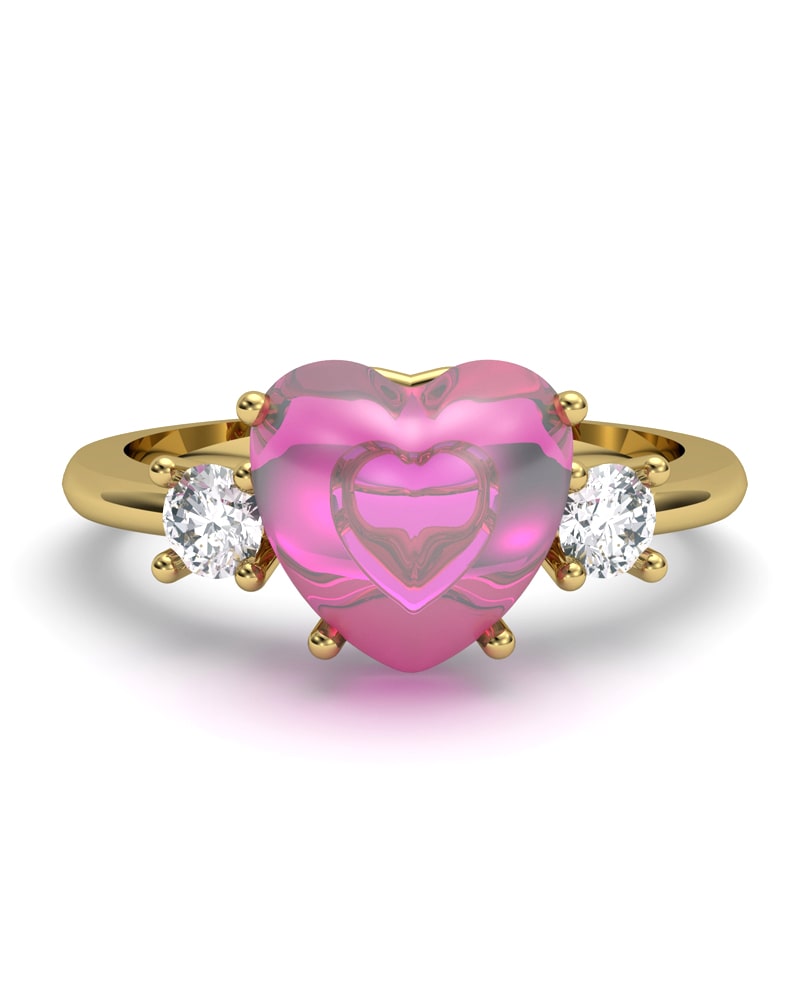 ANILLO GAIA DE ORO Y TOPACIO CON TURMALINA CORAZàN CABUJàN 8X8MM - CRESBER
