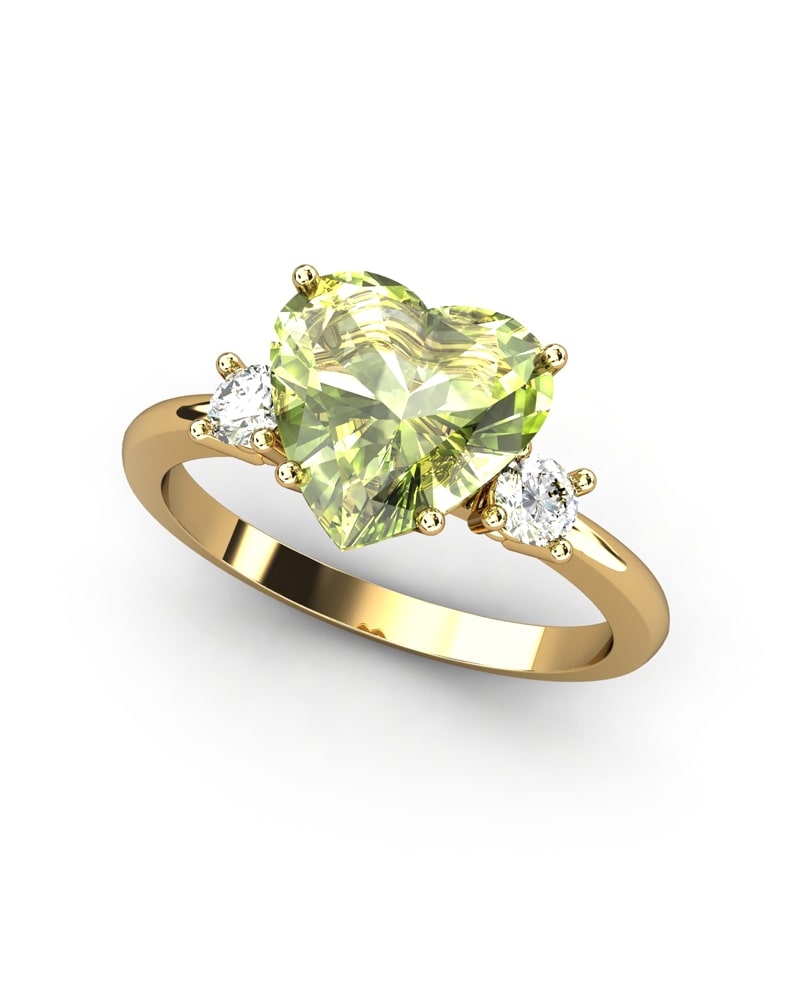 ANILLO GAIA DE ORO Y TOPACIO CON OLIVINA CORAZàN 9X9MM - CRESBER