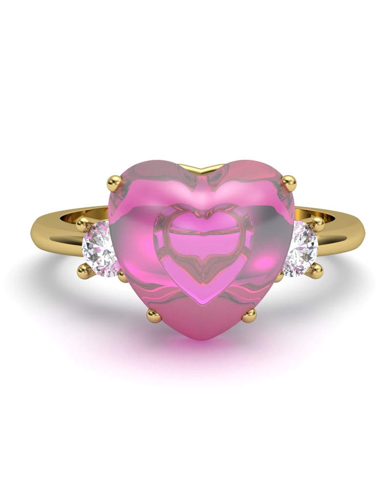 ANILLO GAIA DE ORO Y TOPACIO CON TURMALINA CORAZàN CABUJàN 9X9MM - CRESBER