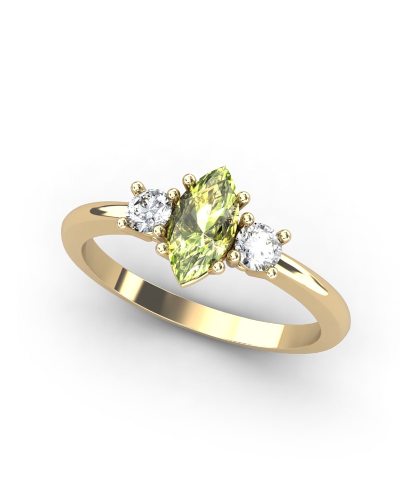 ANILLO GAIA DE ORO Y TOPACIO CON OLIVINA MARQUISE 8X4MM - CRESBER