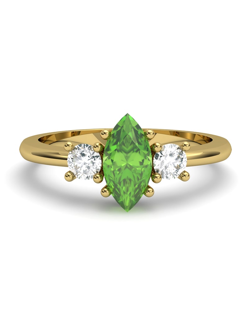 ANILLO GAIA DE ORO Y TOPACIO CON OLIVINA MARQUISE 8X4MM - CRESBER