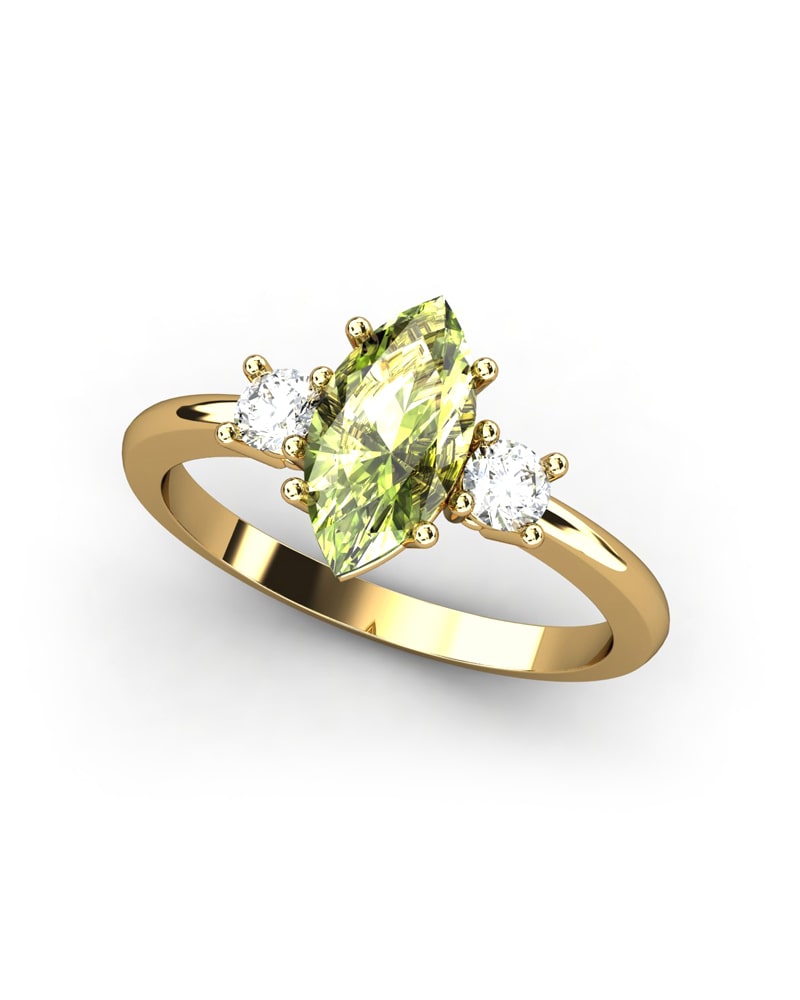 ANILLO GAIA DE ORO Y TOPACIO CON OLIVINA MARQUISE 10X5MM - CRESBER