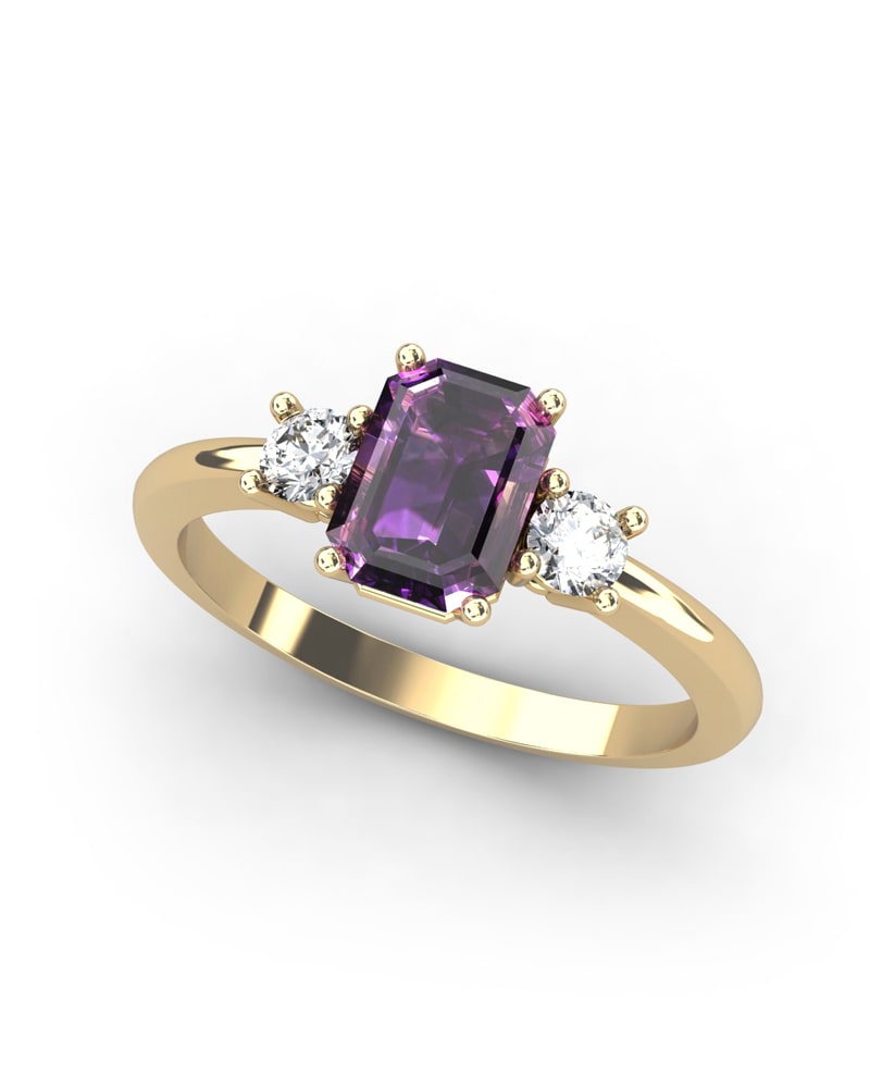ANILLO GAIA DE ORO Y TOPACIO CON AMATISTA OCTOGONAL 7X5MM - CRESBER
