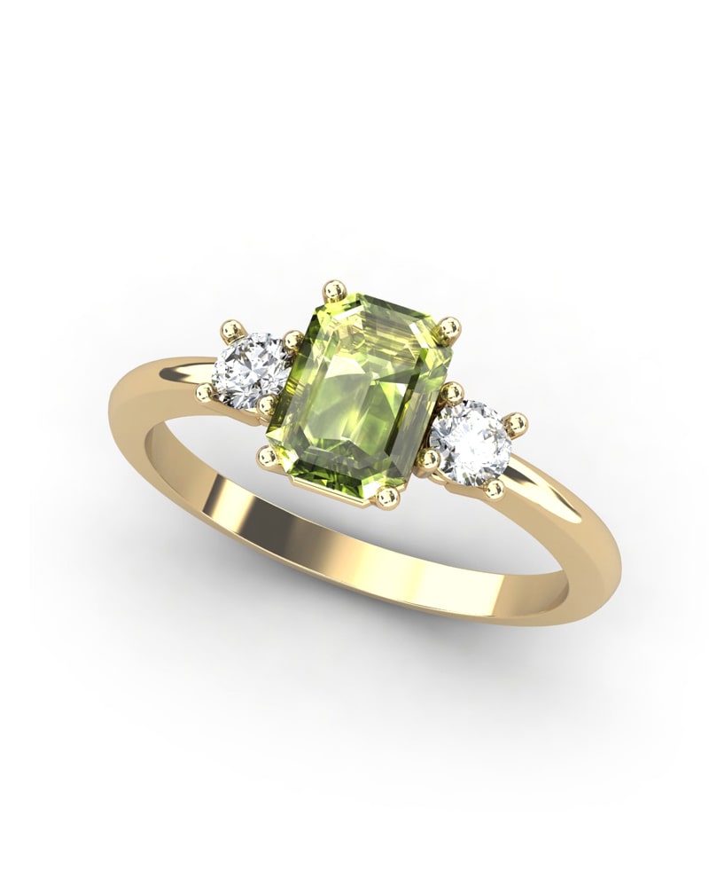ANILLO GAIA DE ORO Y TOPACIO CON OLIVINA OCTOGONAL 7X5MM - CRESBER