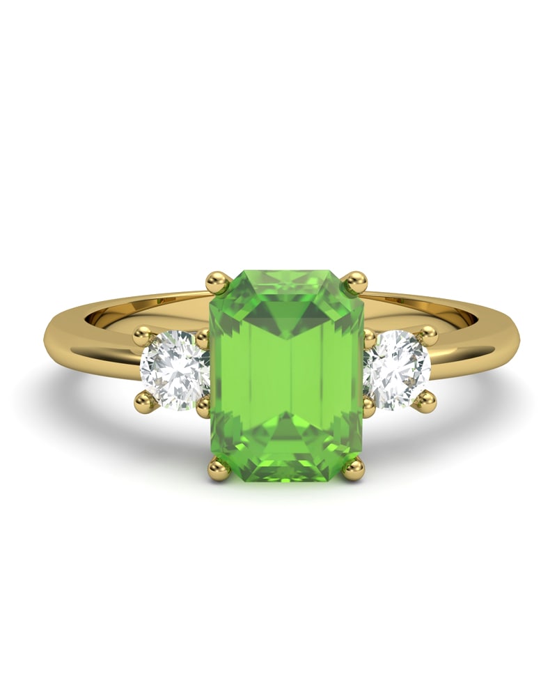 ANILLO GAIA DE ORO Y TOPACIO CON OLIVINA OCTOGONAL 7X5MM - CRESBER