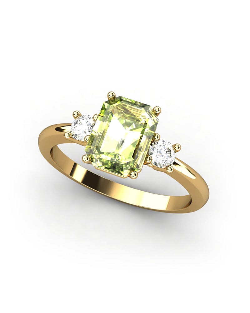 ANILLO GAIA DE ORO Y TOPACIO CON OLIVINA OCTOGONAL 8X6MM - CRESBER