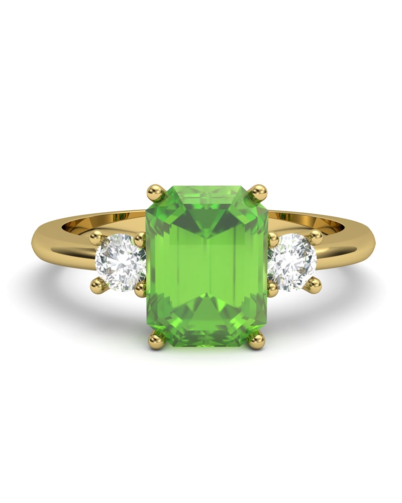 ANILLO GAIA DE ORO Y TOPACIO CON OLIVINA OCTOGONAL 8X6MM - CRESBER