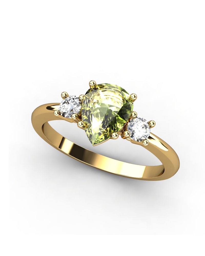 ANILLO GAIA DE ORO Y TOPACIO CON OLIVINA PERA 8X6MM - CRESBER