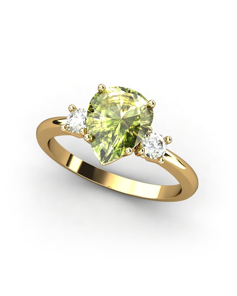 ANILLO GAIA DE ORO Y TOPACIO CON OLIVINA PERA 9X7MM - CRESBER