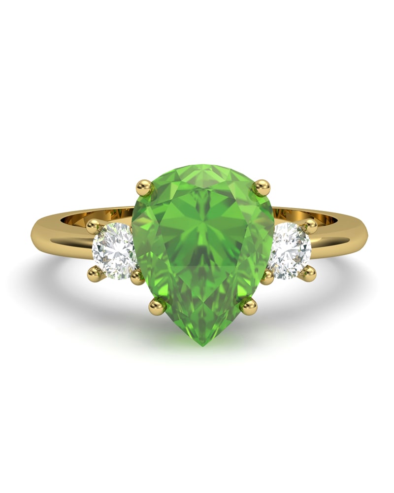 ANILLO GAIA DE ORO Y TOPACIO CON OLIVINA PERA 9X7MM - CRESBER