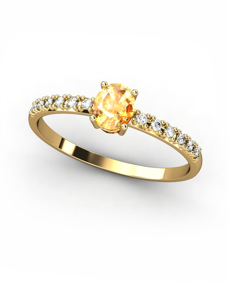 ANILLO OSIRIS DE ORO Y TOPACIOS BLANCOS CENTRO CITRINO 5X4MM - CRESBER