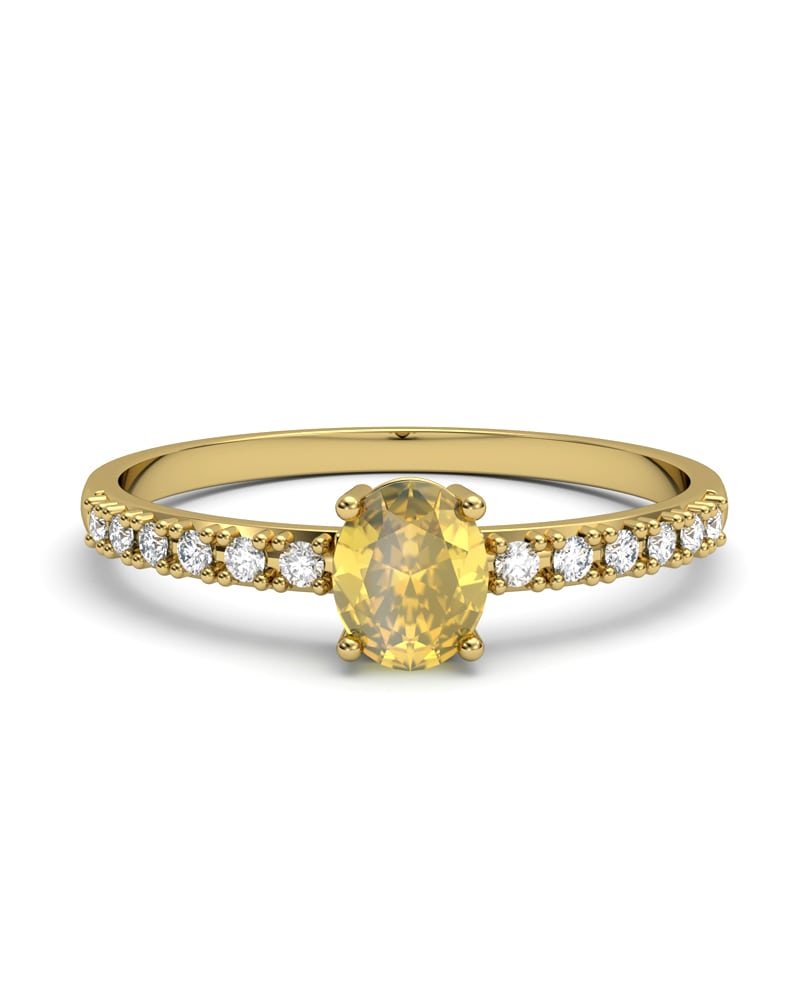ANILLO OSIRIS DE ORO Y TOPACIOS BLANCOS CENTRO CITRINO 5X4MM - CRESBER