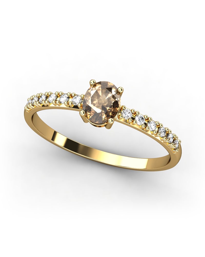 ANILLO OSIRIS DE ORO Y TOPACIOS BLANCOS CENTRO CUARZO FUME 5X4MM - CRESBER