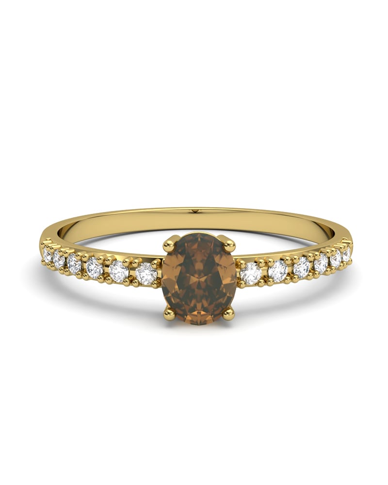 ANILLO OSIRIS DE ORO Y TOPACIOS BLANCOS CENTRO CUARZO FUME 5X4MM - CRESBER