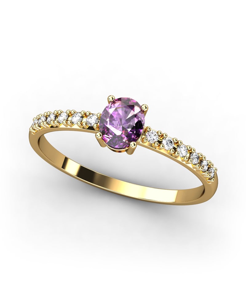 ANILLO OSIRIS DE ORO Y TOPACIOS BLANCOS CENTRO AMATISTA 5X4MM - CRESBER