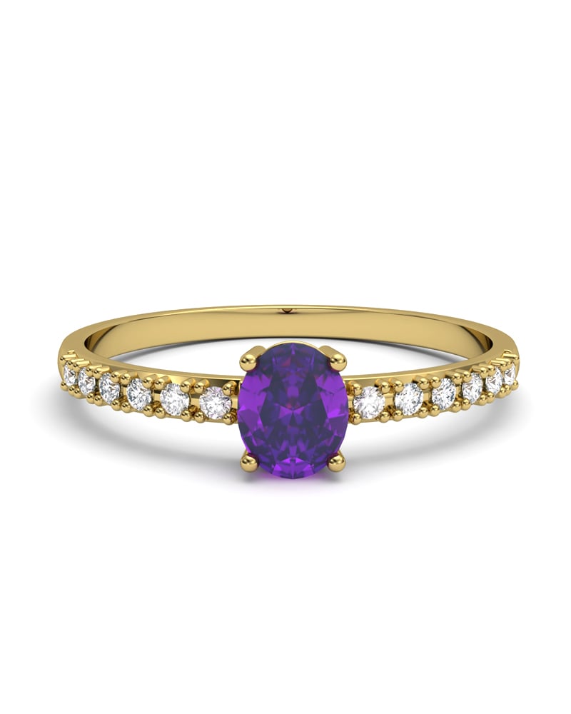 ANILLO OSIRIS DE ORO Y TOPACIOS BLANCOS CENTRO AMATISTA 5X4MM - CRESBER