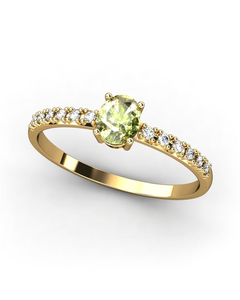 ANILLO OSIRIS DE ORO Y TOPACIOS BLANCOS CENTRO PERIDOTO 5X4MM - CRESBER