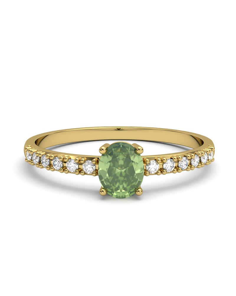ANILLO OSIRIS DE ORO Y TOPACIOS BLANCOS CENTRO PERIDOTO 5X4MM - CRESBER