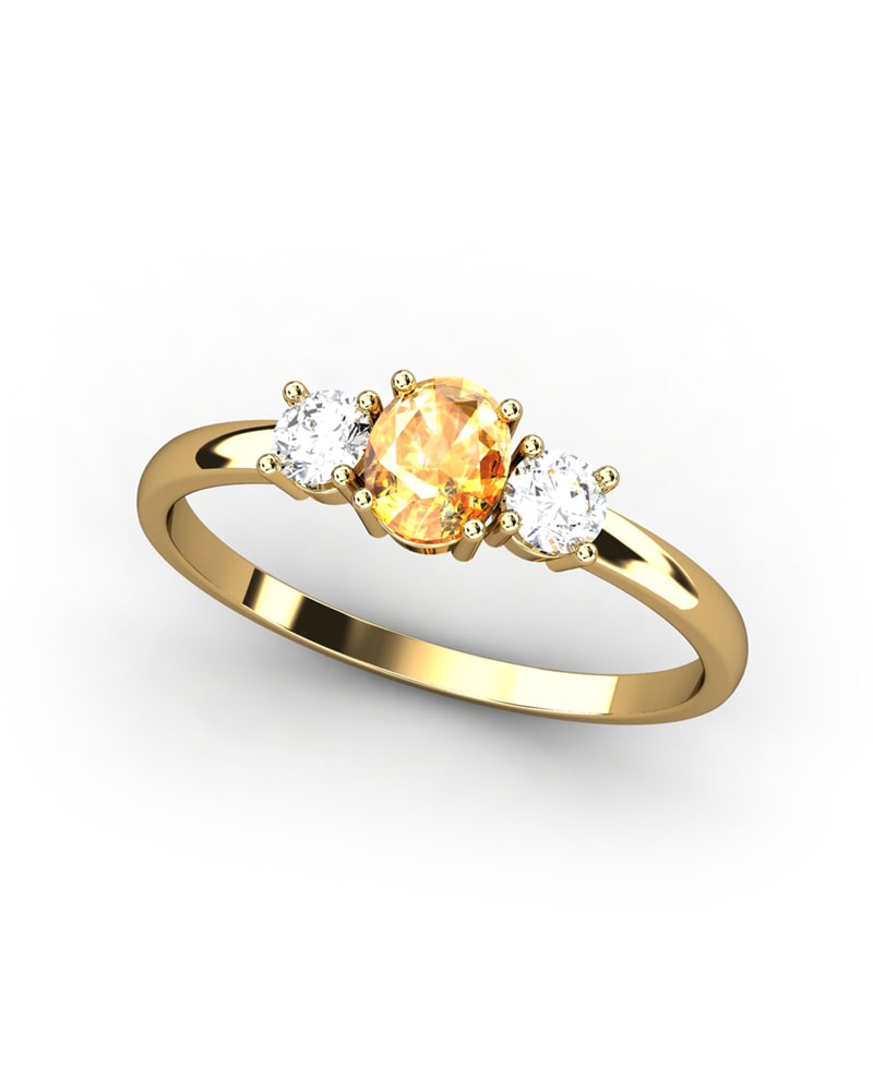 ANILLO OSIRIS DE ORO Y TOPACIOS BLANCOS EN 4 GARRAS DE 3MM Y CENTRO CITRINO 5X4MM - CRESBER