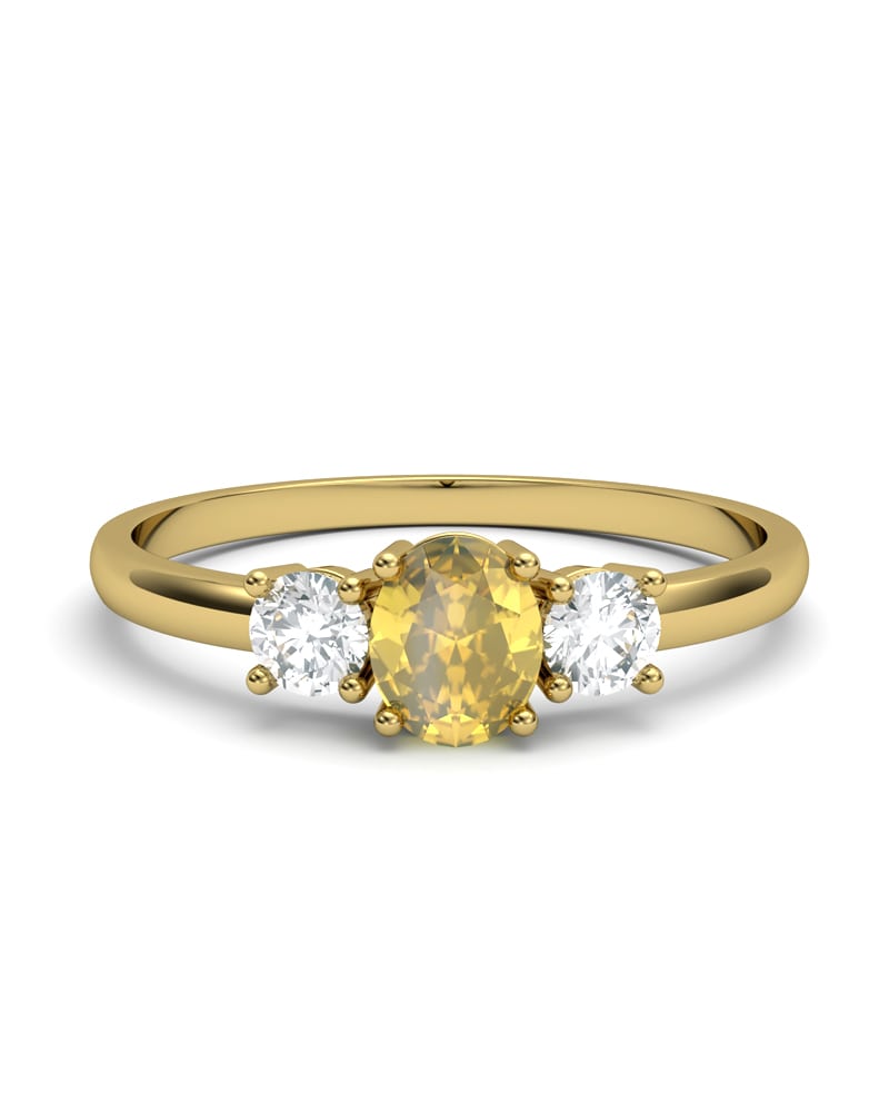 ANILLO OSIRIS DE ORO Y TOPACIOS BLANCOS EN 4 GARRAS DE 3MM Y CENTRO CITRINO 5X4MM - CRESBER