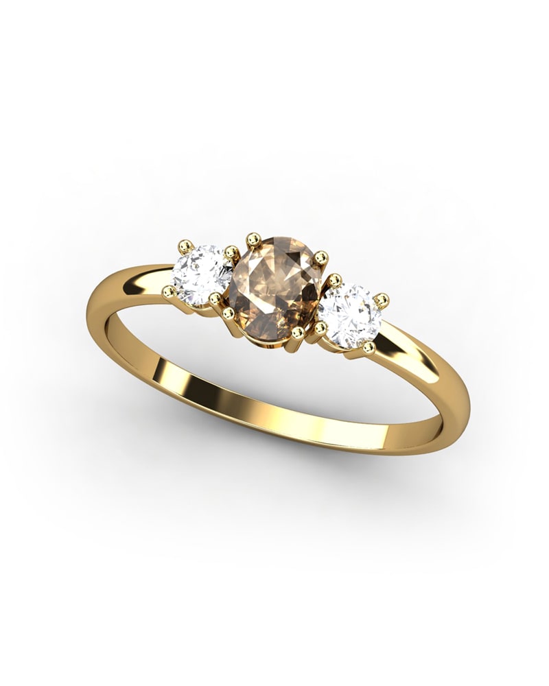 ANILLO OSIRIS DE ORO Y TOPACIOS BLANCOS EN 4 GARRAS DE 3MM Y CENTRO CUARZO FUM� 5X4MM - CRESBER