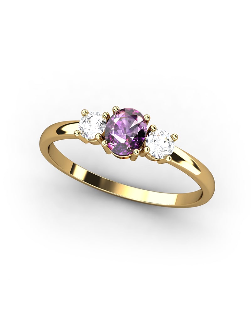 ANILLO OSIRIS DE ORO Y TOPACIOS BLANCOS EN 4 GARRAS DE 3MM Y CENTRO AMATISTA 5X4MM - CRESBER