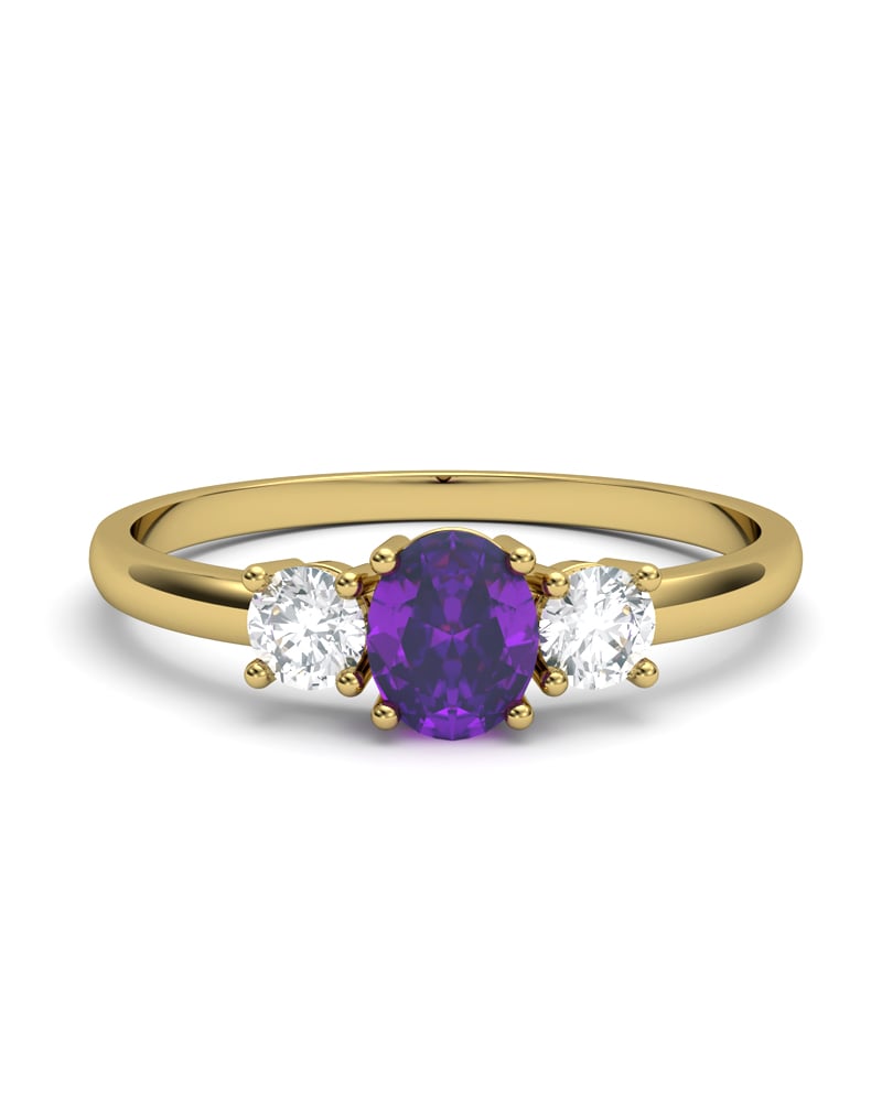 ANILLO OSIRIS DE ORO Y TOPACIOS BLANCOS EN 4 GARRAS DE 3MM Y CENTRO AMATISTA 5X4MM - CRESBER