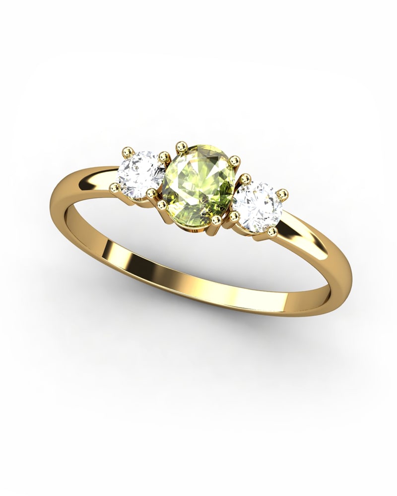 ANILLO OSIRIS DE ORO Y TOPACIOS BLANCOS EN 4 GARRAS DE 3MM Y CENTRO PERIDOTO 5X4MM - CRESBER