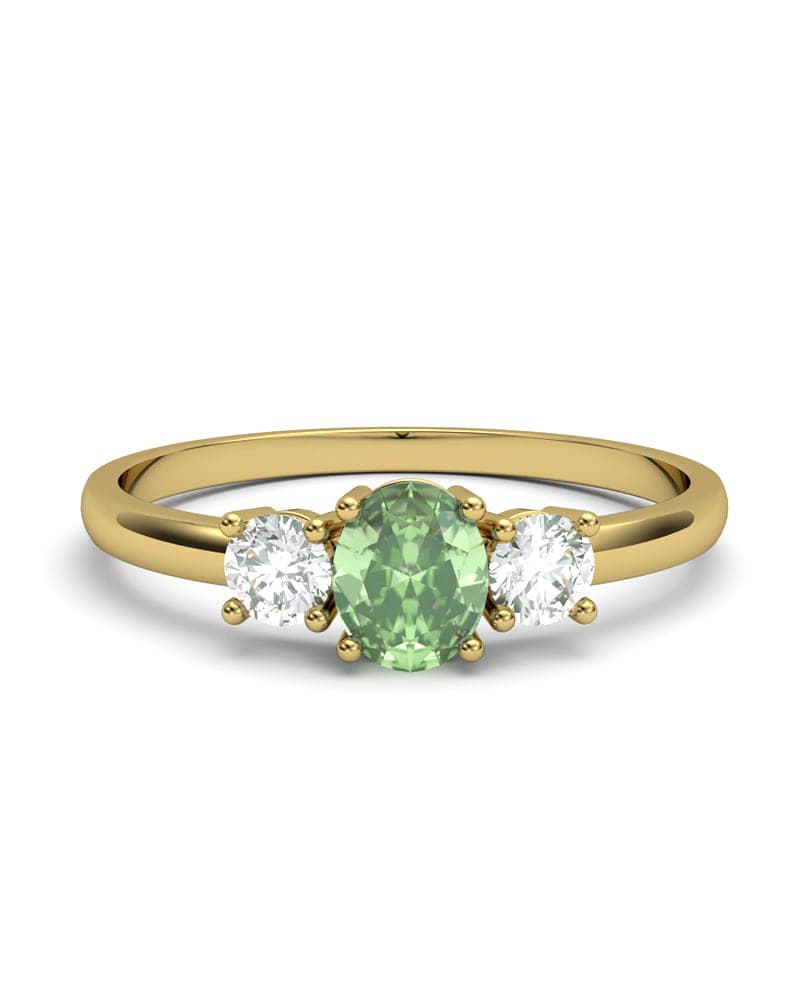 ANILLO OSIRIS DE ORO Y TOPACIOS BLANCOS EN 4 GARRAS DE 3MM Y CENTRO PERIDOTO 5X4MM - CRESBER