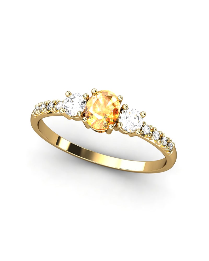 ANILLO OSIRIS DE ORO Y TOPACIOS BLANCOS CON 2 GARRAS DE 3MM Y CENTRO EN CITRINO DE 5X4MM - CRESBER