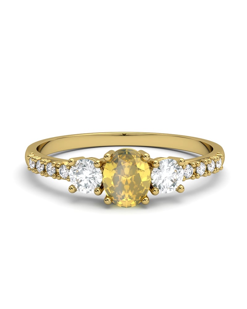ANILLO OSIRIS DE ORO Y TOPACIOS BLANCOS CON 2 GARRAS DE 3MM Y CENTRO EN CITRINO DE 5X4MM - CRESBER