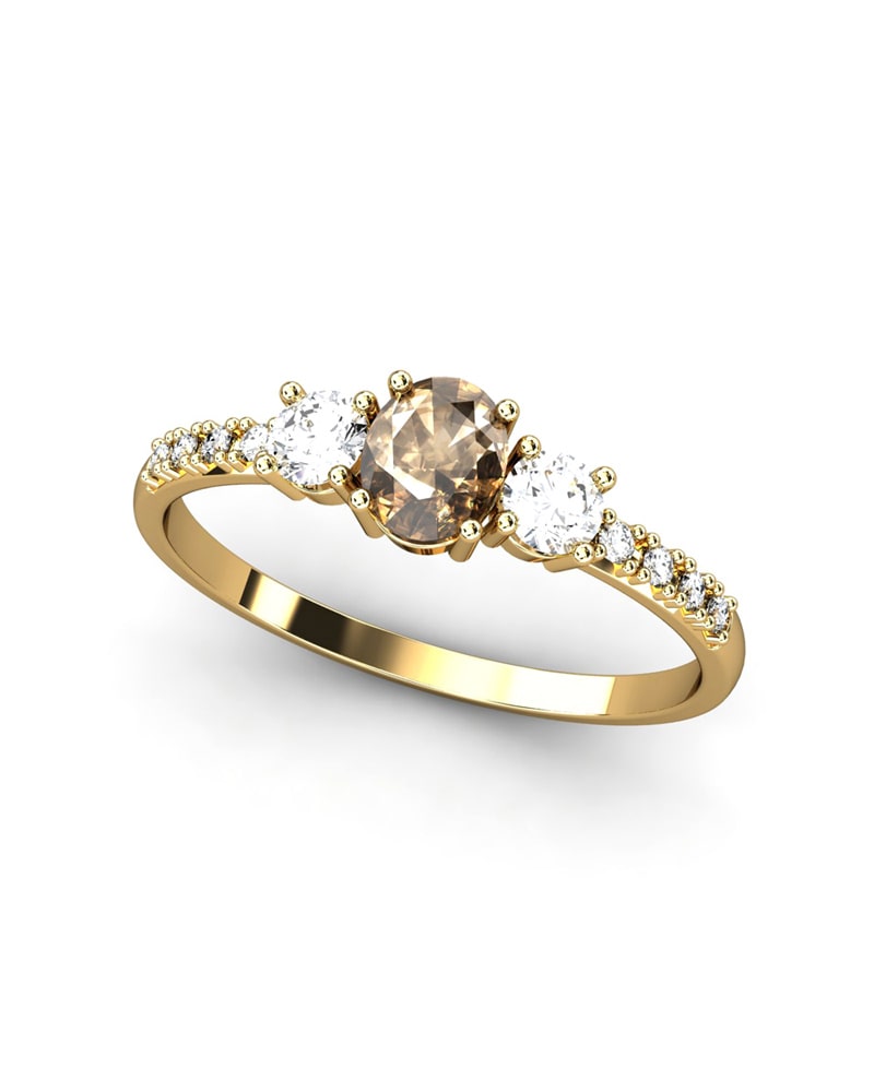 ANILLO OSIRIS DE ORO Y TOPACIOS BLANCOS CON 2 GARRAS DE 3MM Y CENTRO ENCUARZO FUM� DE 5X4MM - CRESBER
