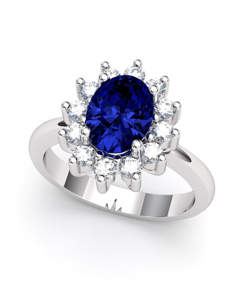 ANILLO DIANA DE ORO Y DIAMANTE 0,46CT ZAFIRO OVAL 8X6 - CRESBER