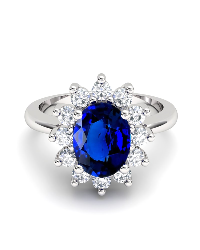 ANILLO DIANA DE ORO Y DIAMANTE 0,46CT ZAFIRO OVAL 8X6 - CRESBER