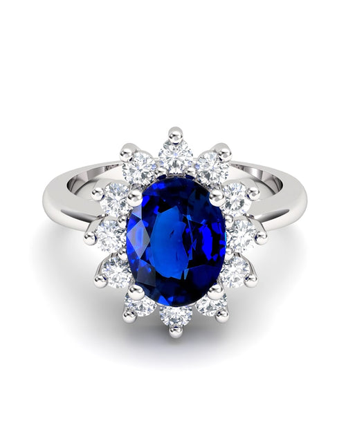 ANILLO DIANA DE ORO Y DIAMANTE 0,46CT ZAFIRO OVAL 8X6 - CRESBER