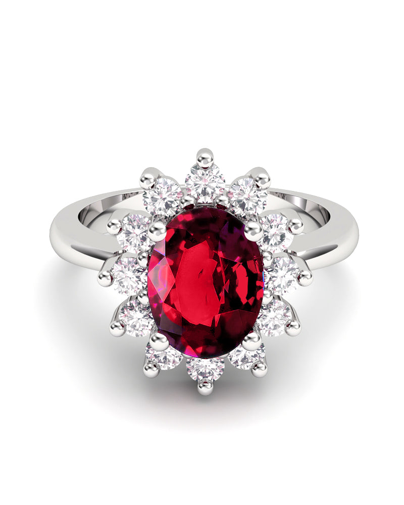 ANILLO DIANA DE ORO Y DIAMANTE 0,46CT RUBI OVAL 8X6 - CRESBER