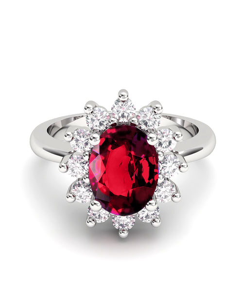 ANILLO DIANA DE ORO Y DIAMANTE 0,46CT RUBI OVAL 8X6 - CRESBER