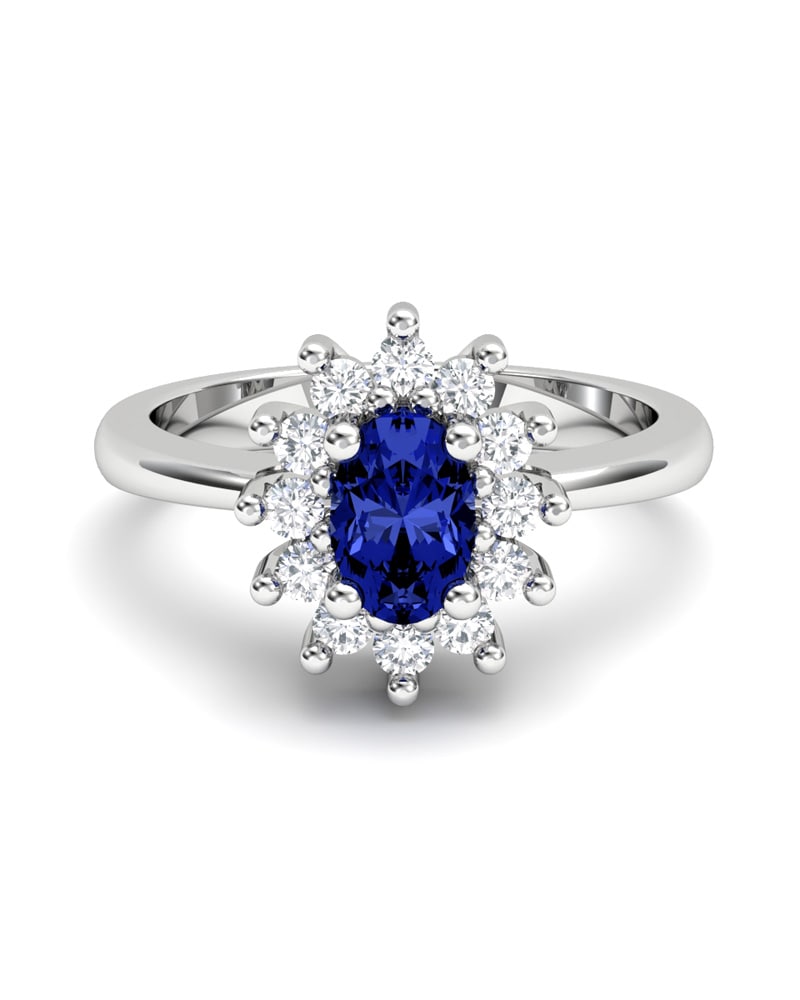 ANILLO DIANA DE ORO Y DIAMANTE 0,30CT ZAFIRO OVAL 6X4 - CRESBER