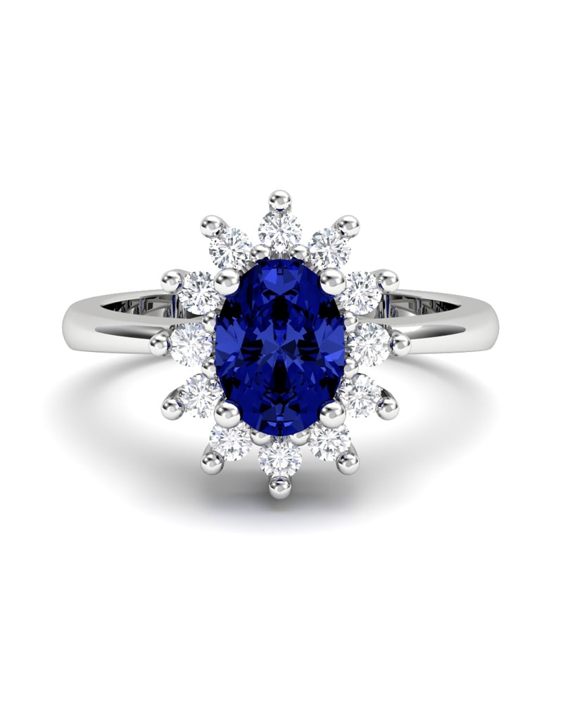ANILLO DIANA DE ORO Y DIAMANTE 0,30CT ZAFIRO OVAL 7X5 - CRESBER