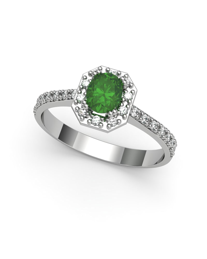ANILLO ORO BTES 0,15 CT Y ESMERALDA OVAL 5X4 - CRESBER