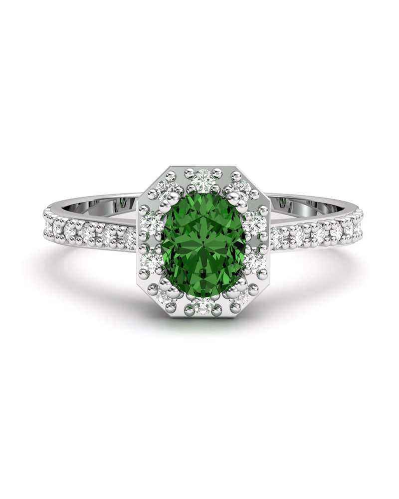 ANILLO ORO BTES 0,15 CT Y ESMERALDA OVAL 5X4 - CRESBER