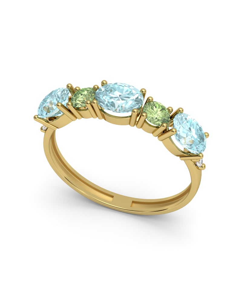 ANILLO FALLS ORO DIAMANTE 0,01 CT TOPACIO AZUL Y PERIDOT - CRESBER