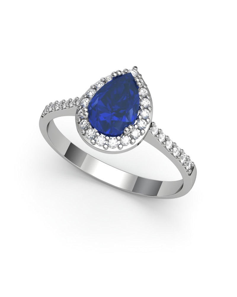 ANILLO VENDOME ORO DIAMANTES 0.21 CT ZAFIRO PERA 7X5 - CRESBER