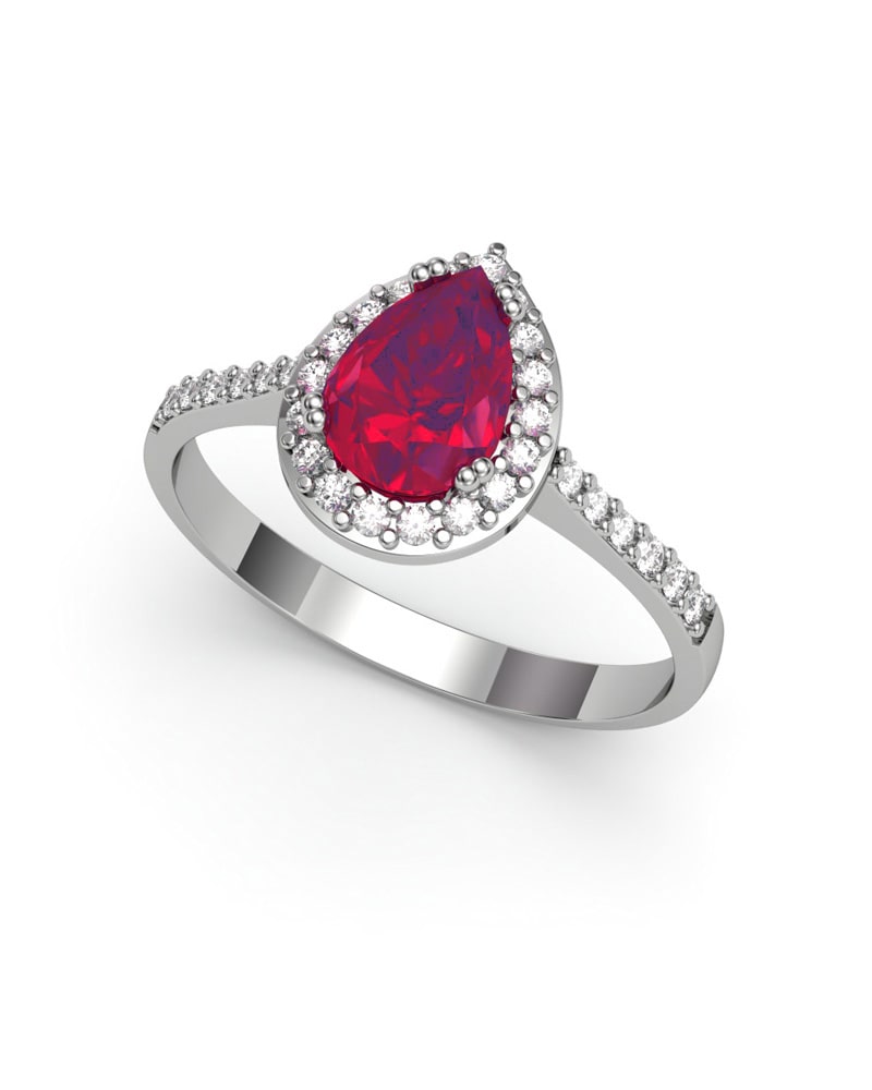 ANILLO VENDOME ORO DIAMANTES 0.21 CT RUBI PERA 7X5 - CRESBER