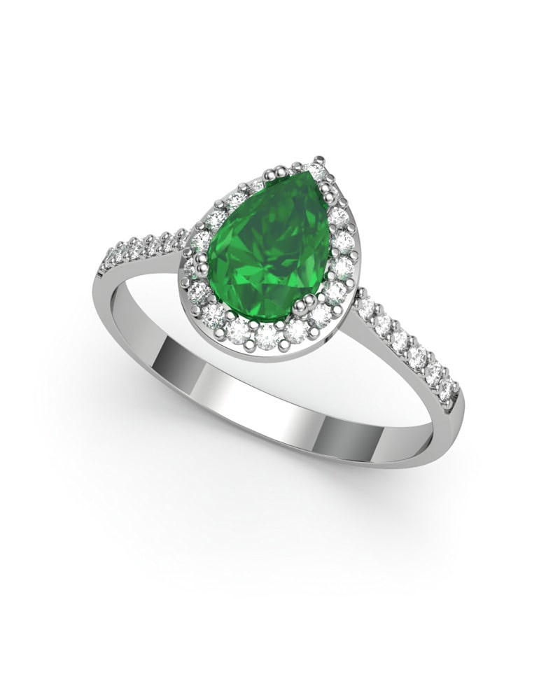 ANILLO VENDOME ORO DIAMANTES 0.21 CT ESMERALDA PERA 7X5 - CRESBER