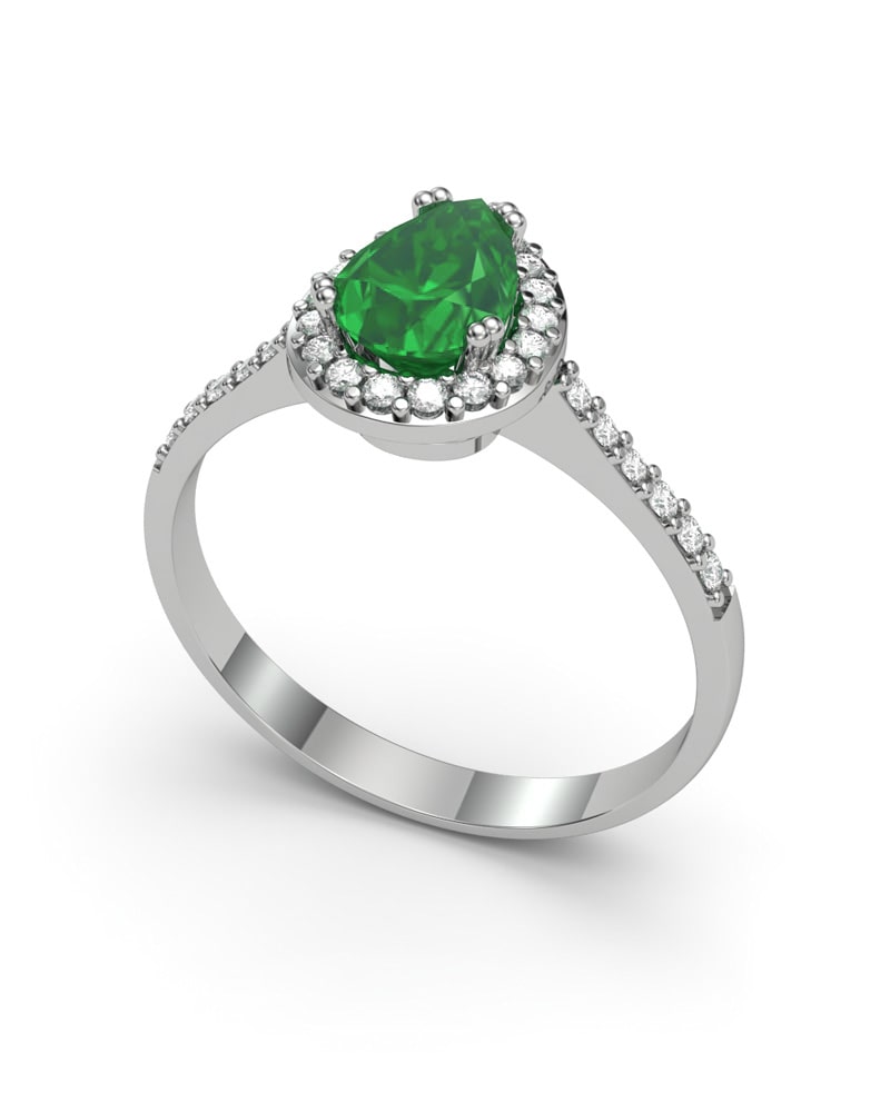 ANILLO VENDOME ORO DIAMANTES 0.21 CT ESMERALDA PERA 7X5 - CRESBER