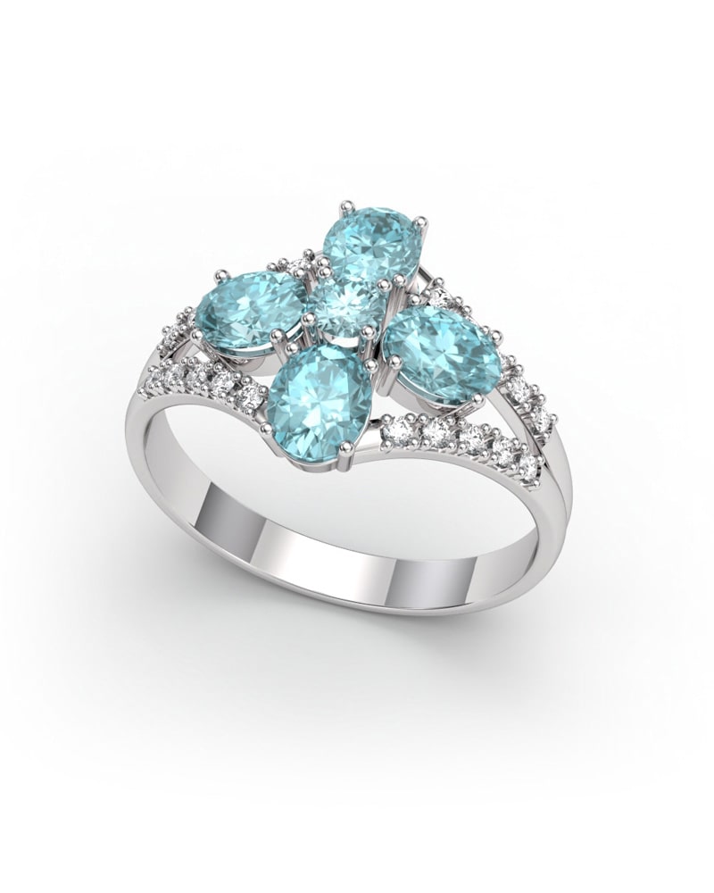 ANILLO BLUE GARDEN ORO DIAMANTES 0.25 CT Y AGUAMARINA - CRESBER