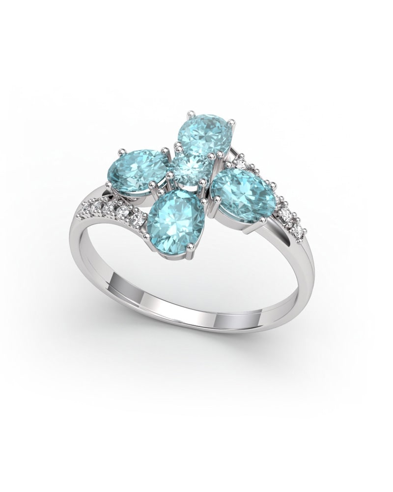 ANILLO BLUE GARDEN ORO DIAMANTES 0.13 CT Y AGUAMARINA - CRESBER