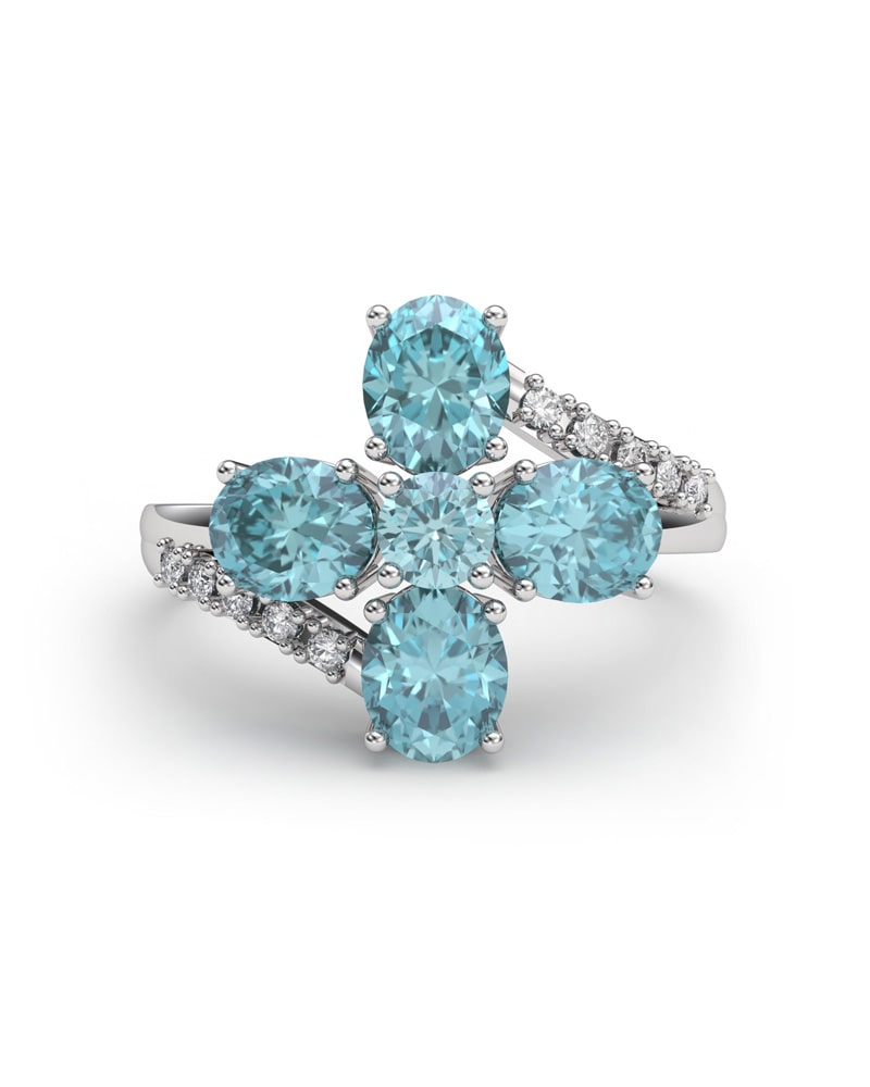 ANILLO BLUE GARDEN ORO DIAMANTES 0.13 CT Y AGUAMARINA - CRESBER